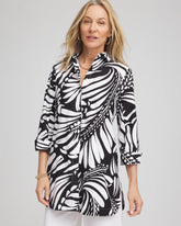 No Iron™ Printed Palms Button Down Tunic