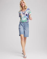 Tropical Nights Sweater-Trim Linen Tee
