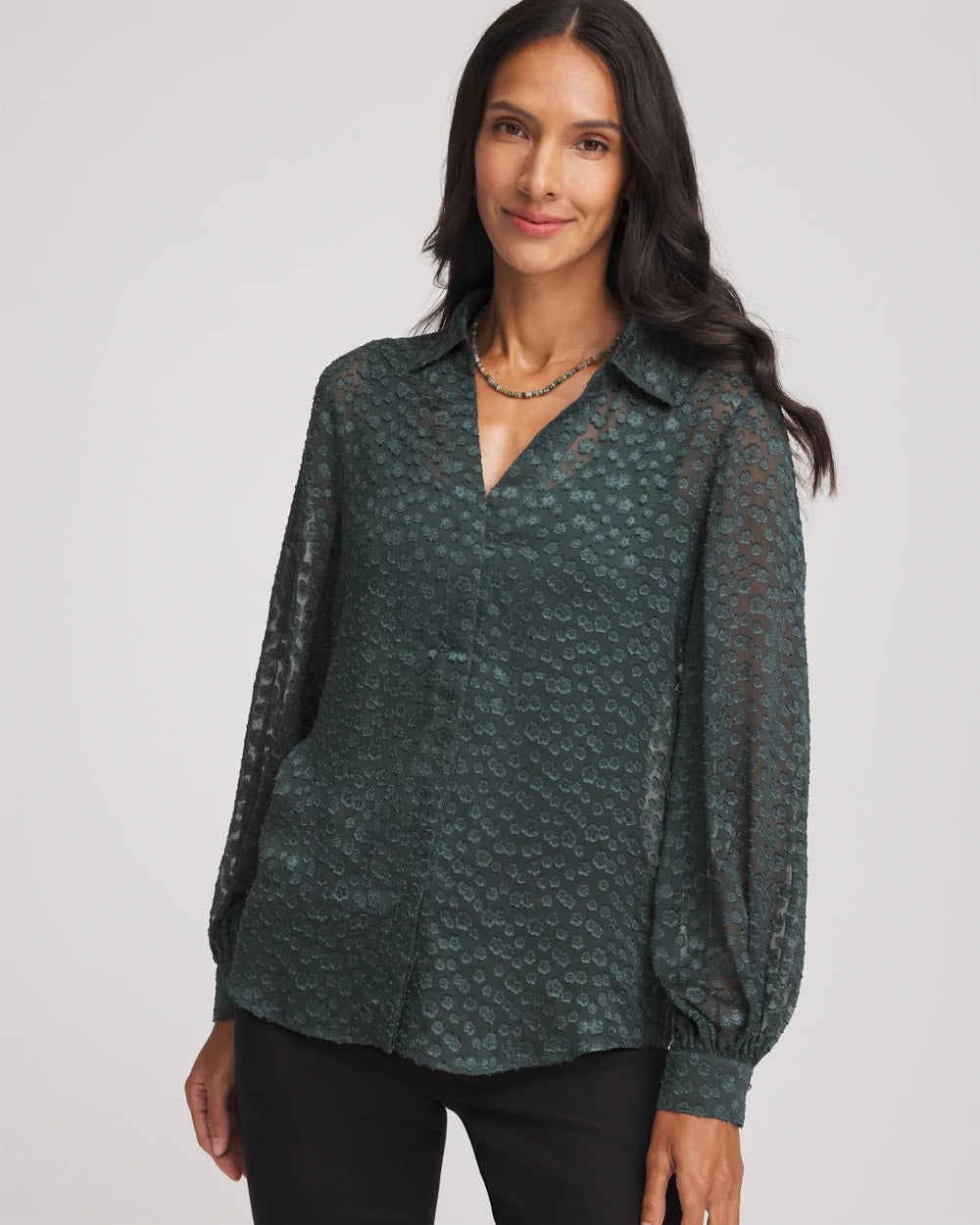 Clip-Dot Billow-Sleeve Blouse