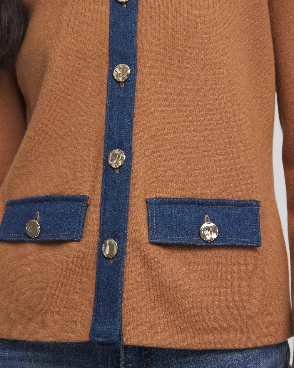Collared Denim Trim Cardigan
