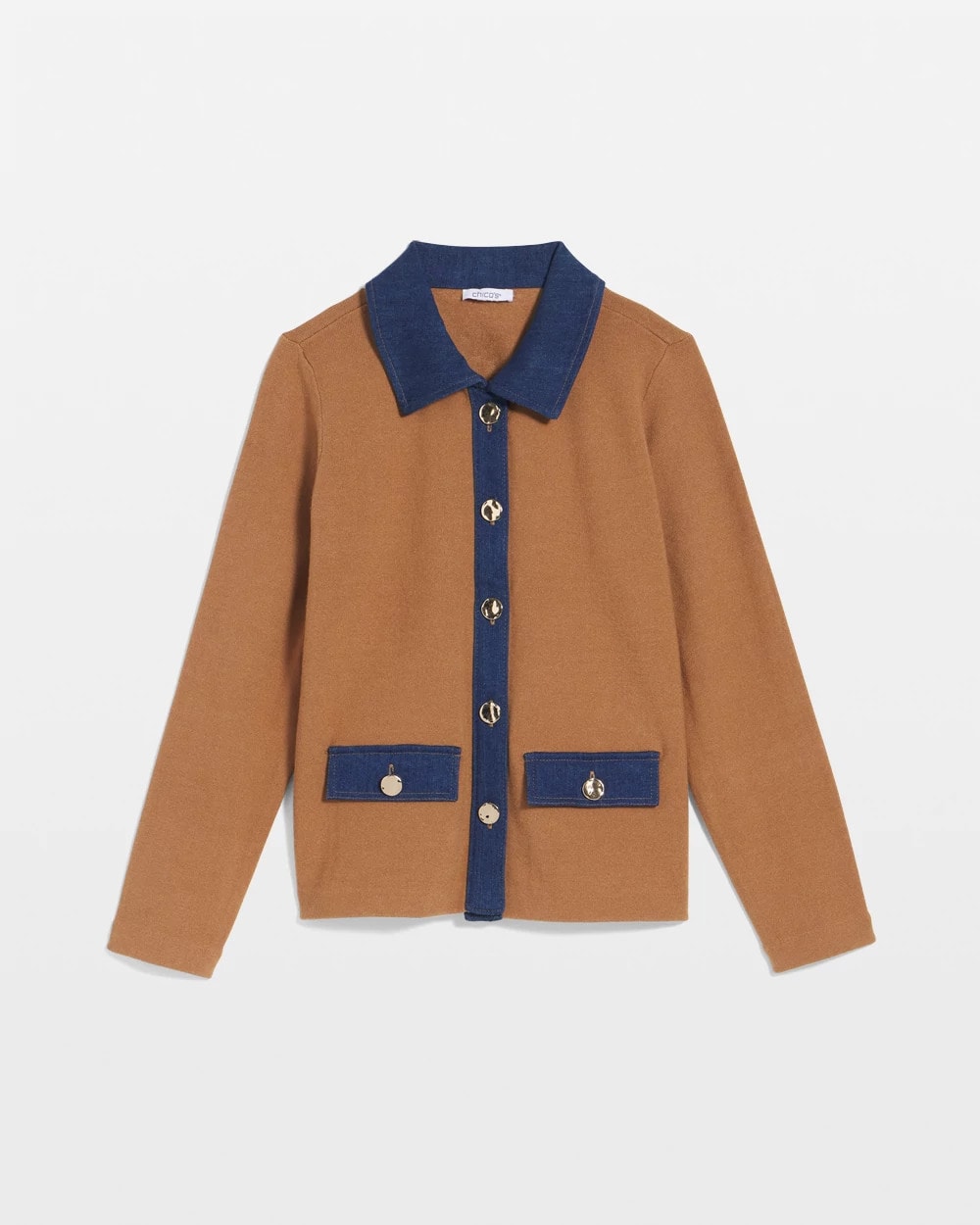 Collared Denim Trim Cardigan