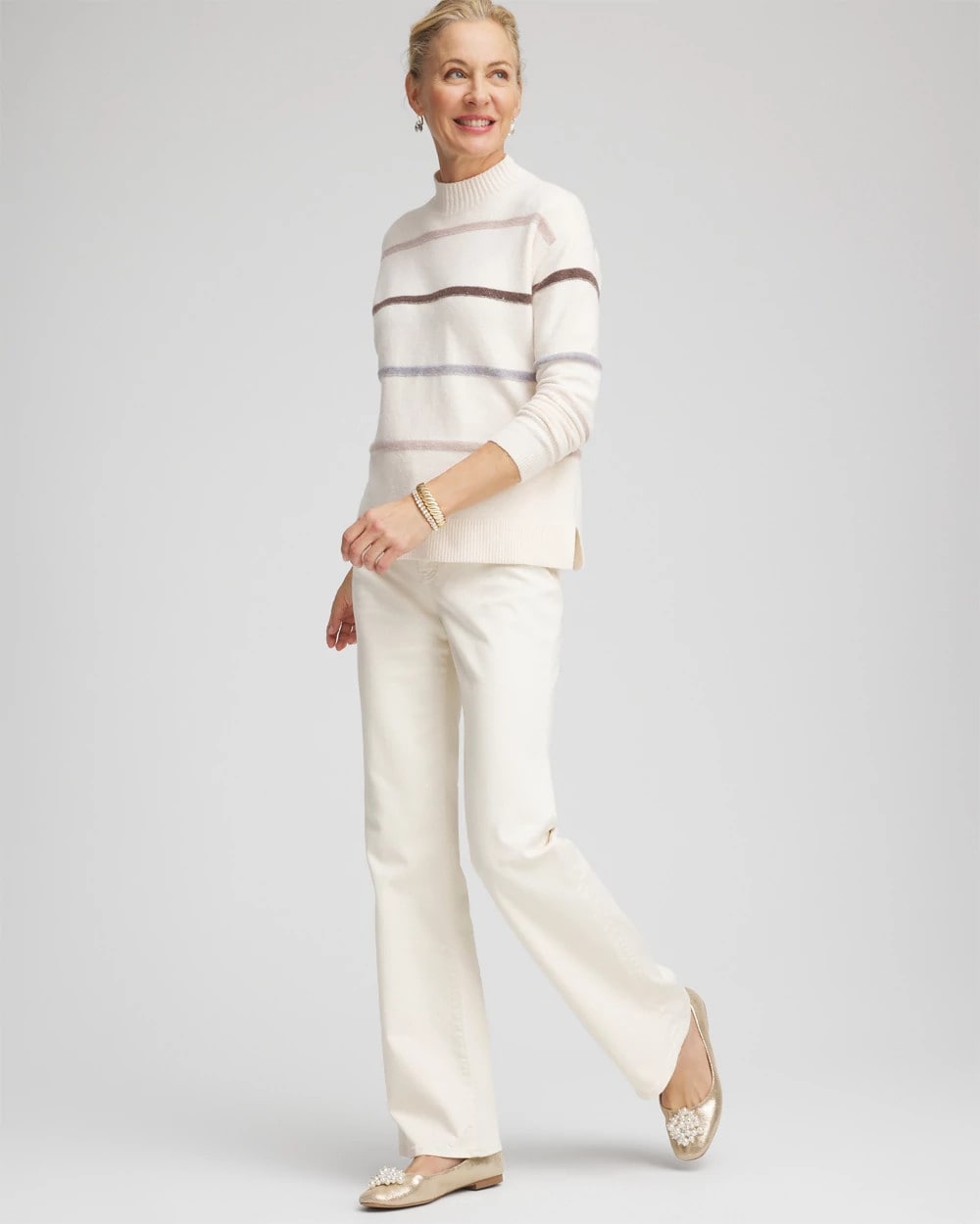Sequined Stripe Pullover Sweater