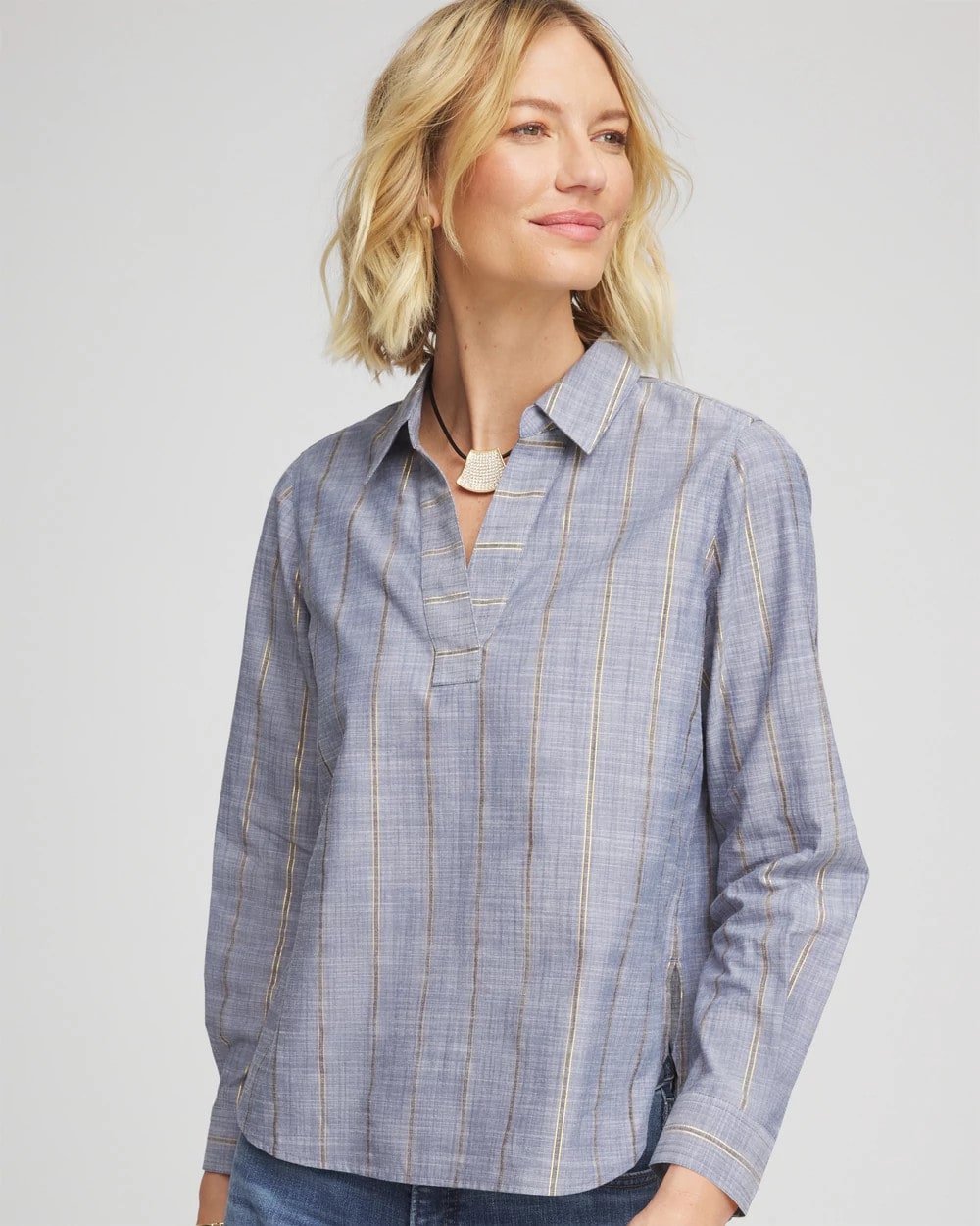 Striped Soft Denim Popover