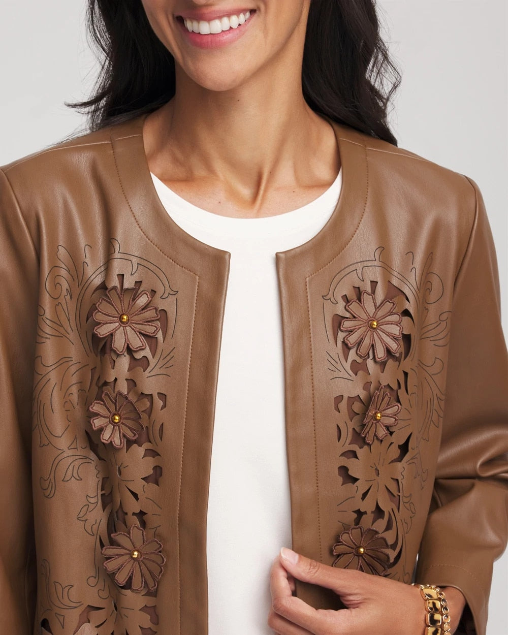 Floral Cutwork Faux Leather Jacket