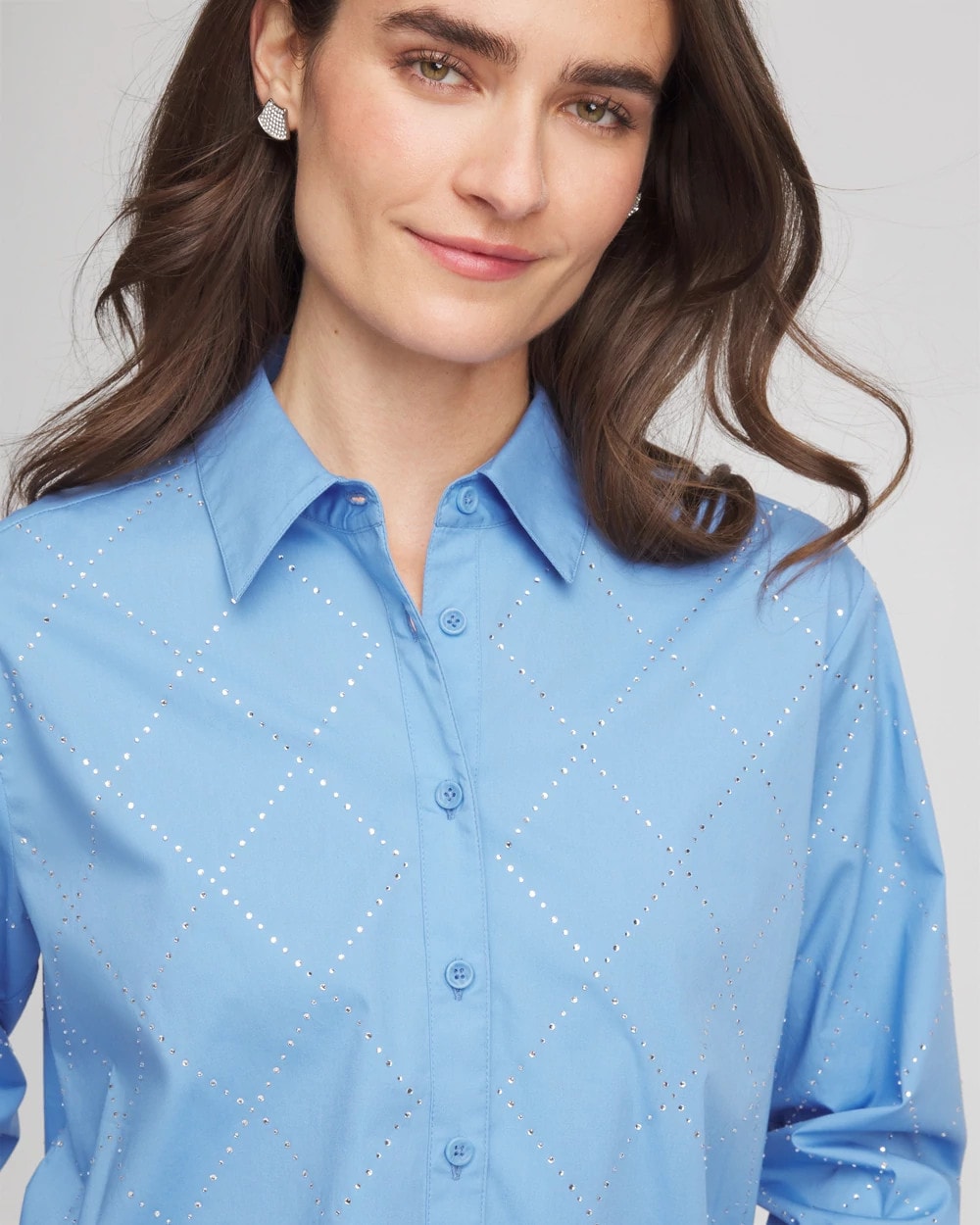 Embellished Stretch Cotton Collared Shirt