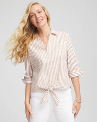 Striped Poplin Tie-Front Top