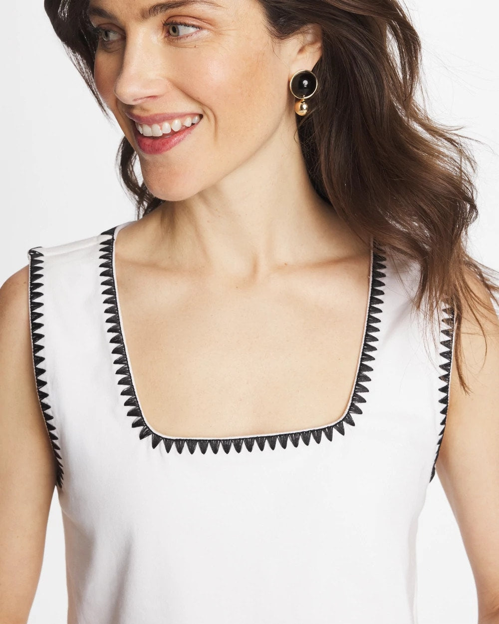 Pima Blanket Stitch Square Neck Tank
