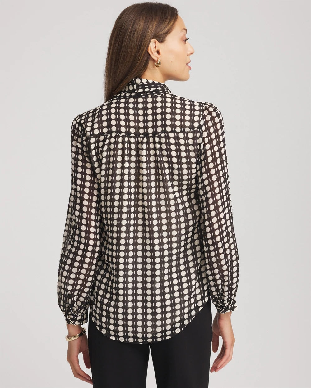 Clip-Dot Tie-Front Blouse