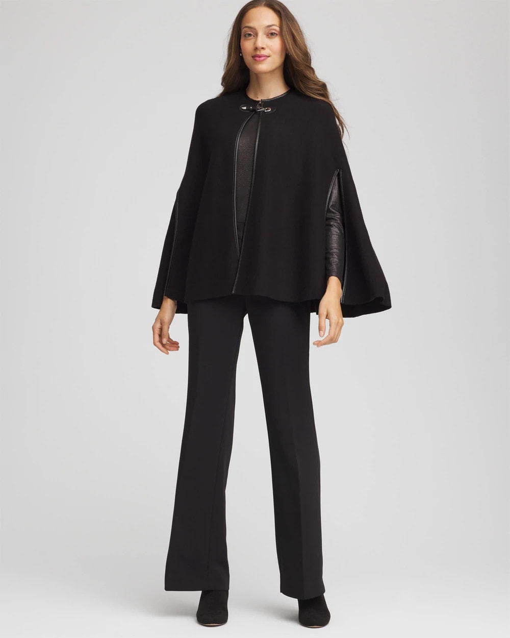 Faux Leather Trim Cape