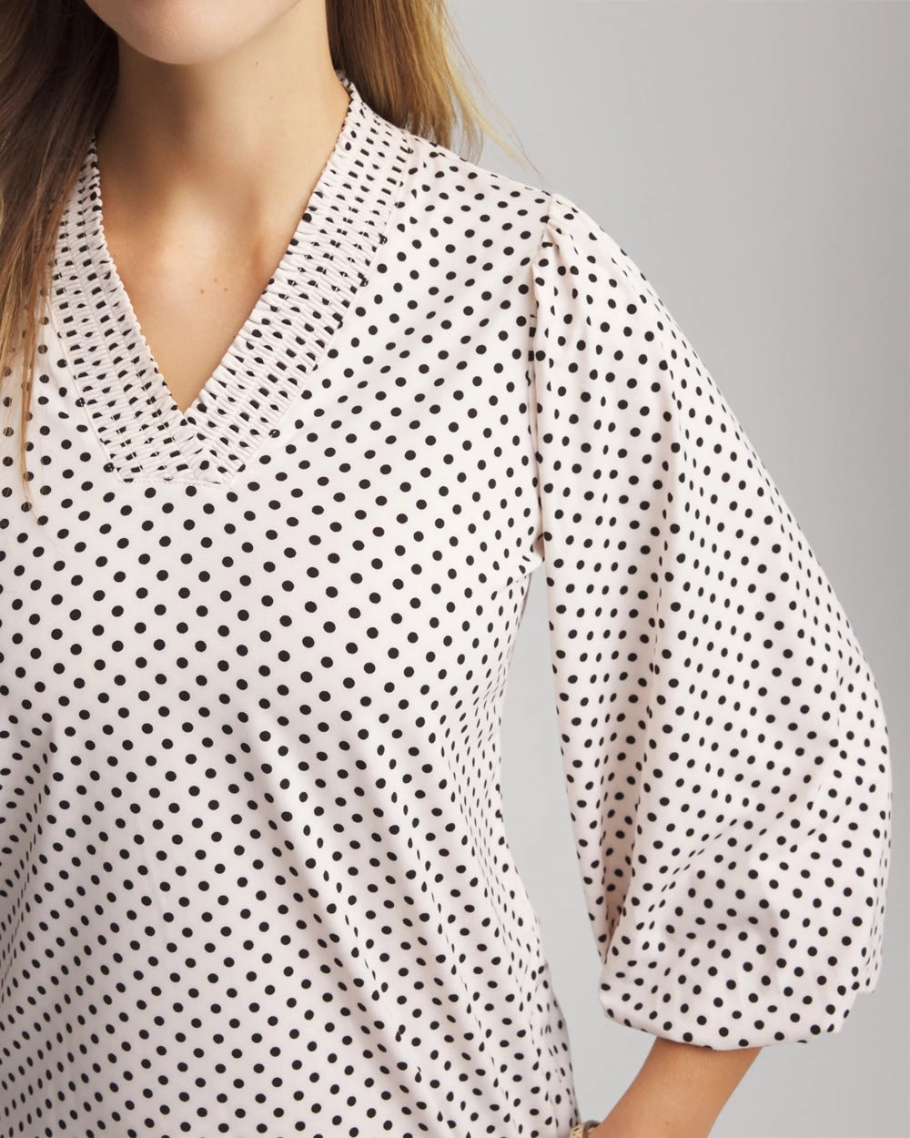 Bubble-Sleeve Smocked Top