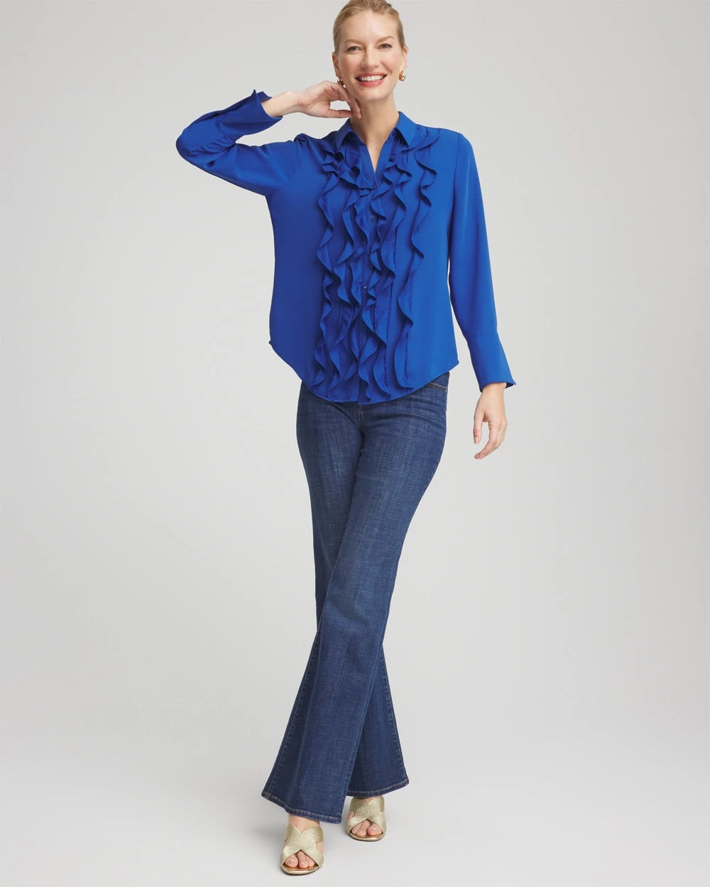 Ruffle-Trim Chiffon Blouse