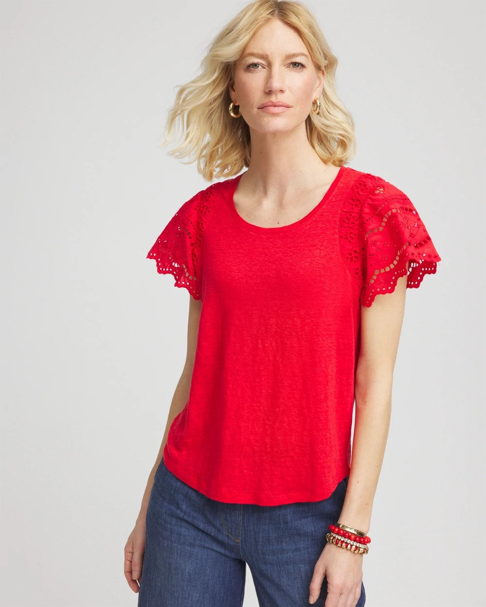Linen Embroidered Lace Tee