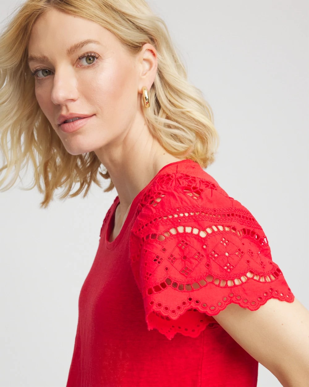 Linen Embroidered Lace Tee