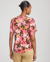 Floral Petal-Sleeve Voop Neck Tee