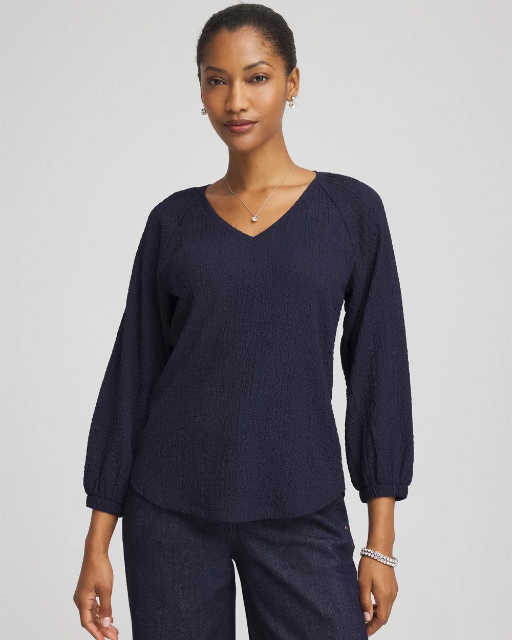 Textured Raglan V-Neck Top