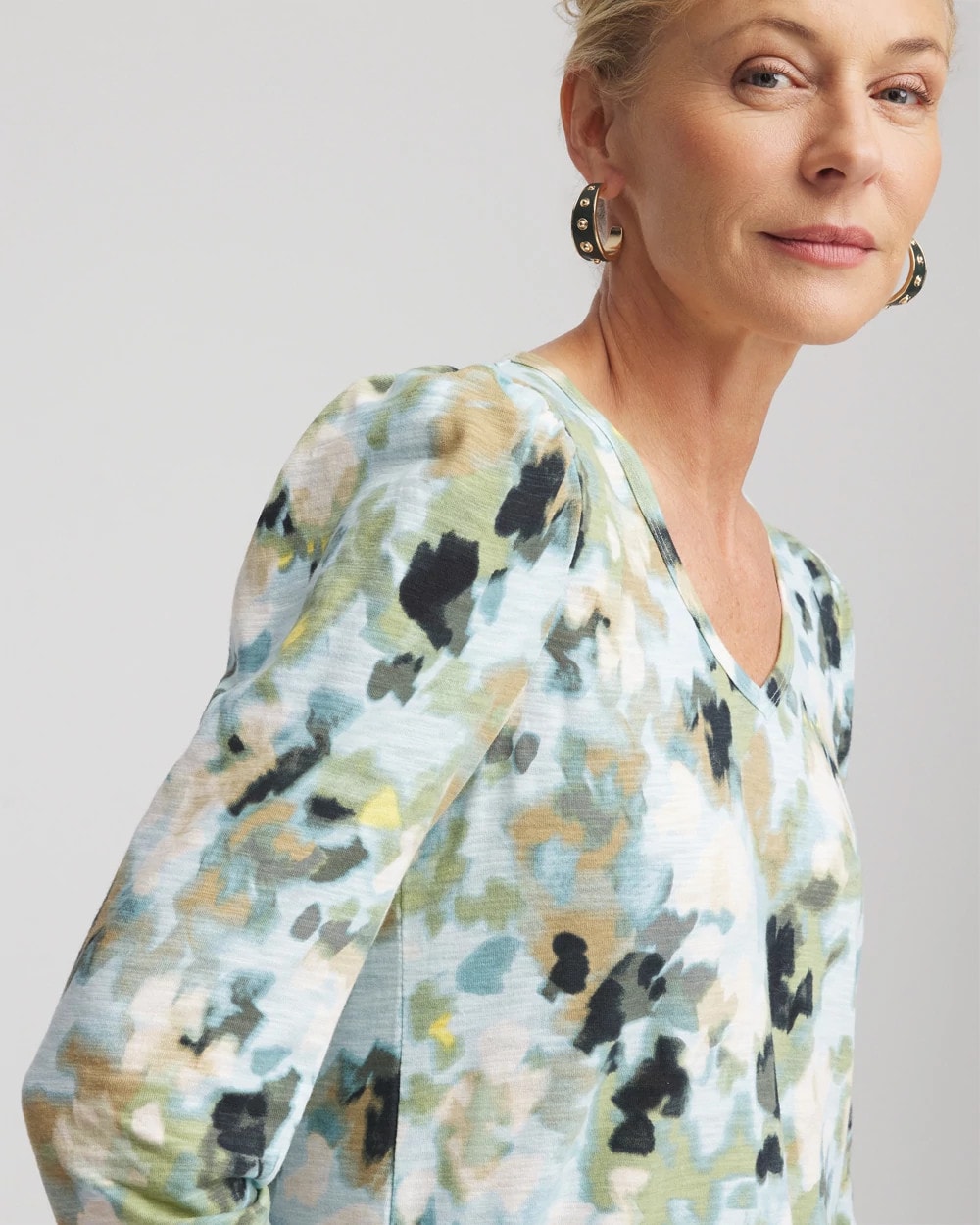 Printed Slub Puff-Sleeve Tee