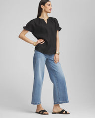 Linen Flutter-Sleeve Popover Top