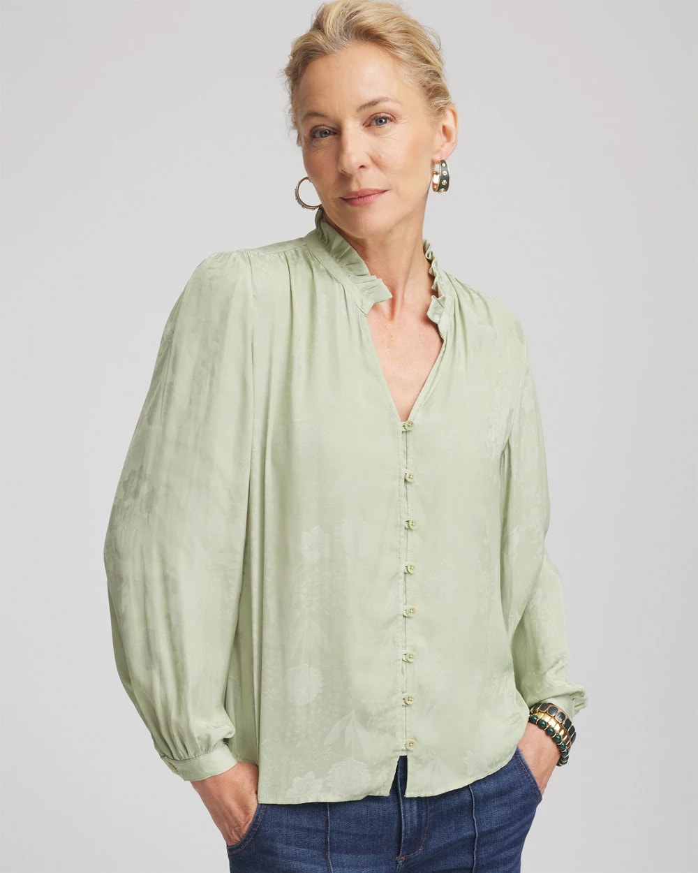 Jacquard Georgette Peasant Blouse