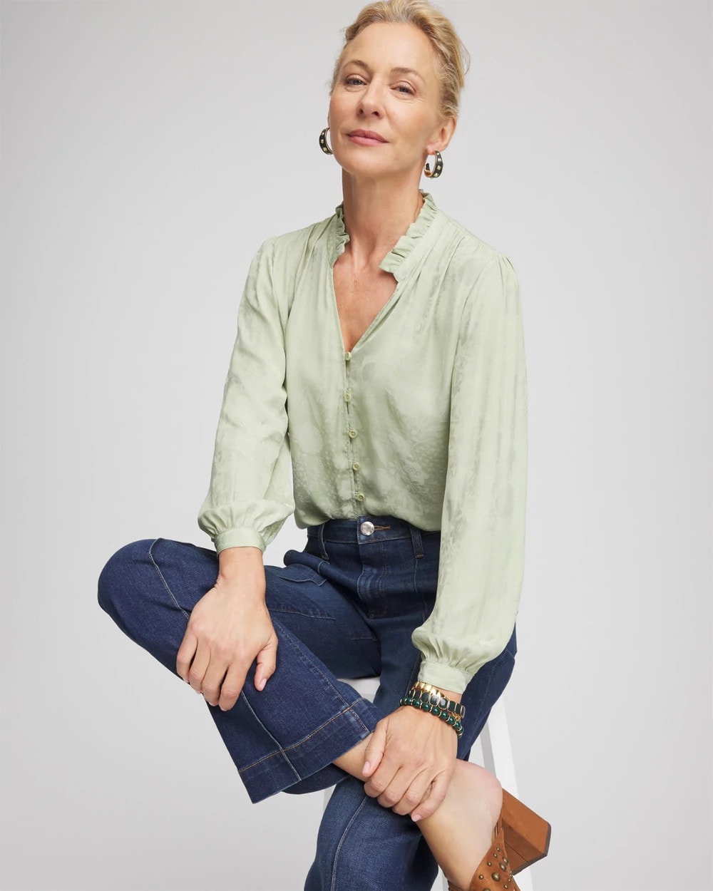 Jacquard Georgette Peasant Blouse
