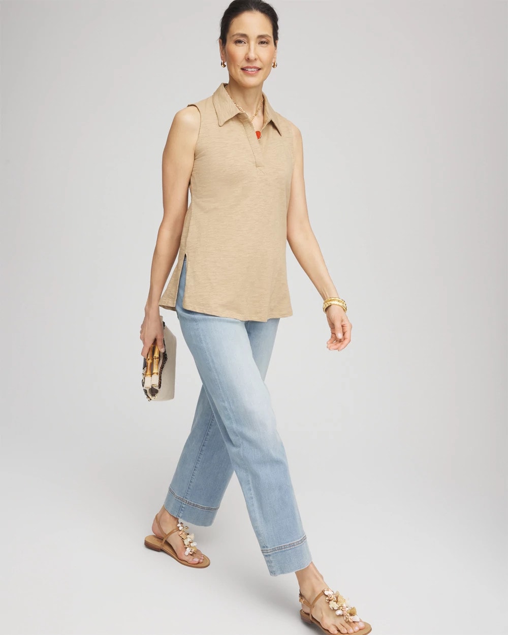Slub Sleeveless Collared Tunic