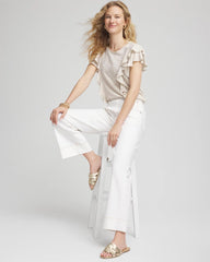 Embroidered Flutter-Sleeve Tee