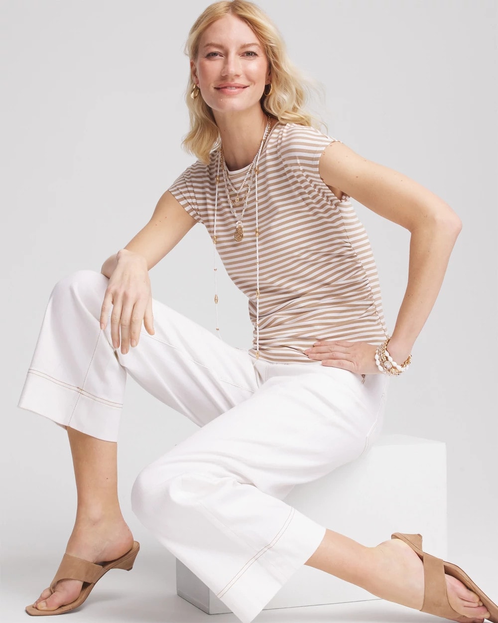 Neutral Striped Cap Sleeve Dolman Tee