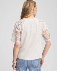 Linen Crochet Lace Short Sleeve Tee