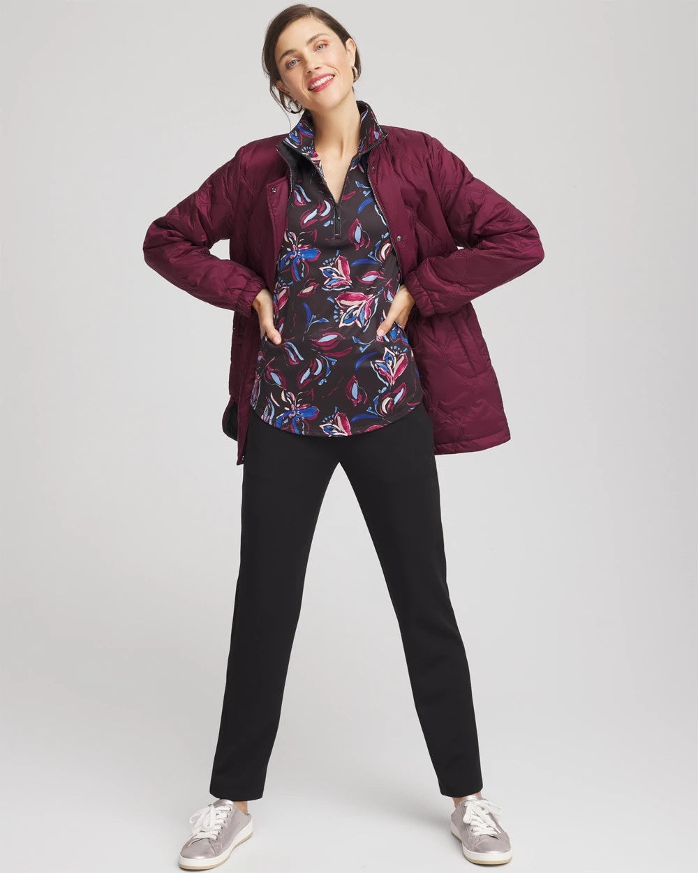 Zenergy® UPF Floral Half-Zip Pullover Top