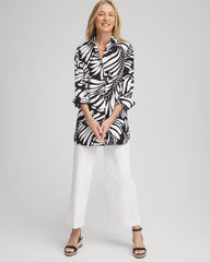 No Iron™ Printed Palms Button Down Tunic