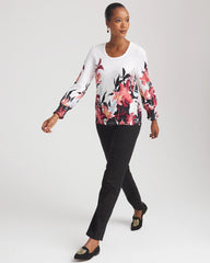 Floral-Motif Smocked Cotton-Slub Tee