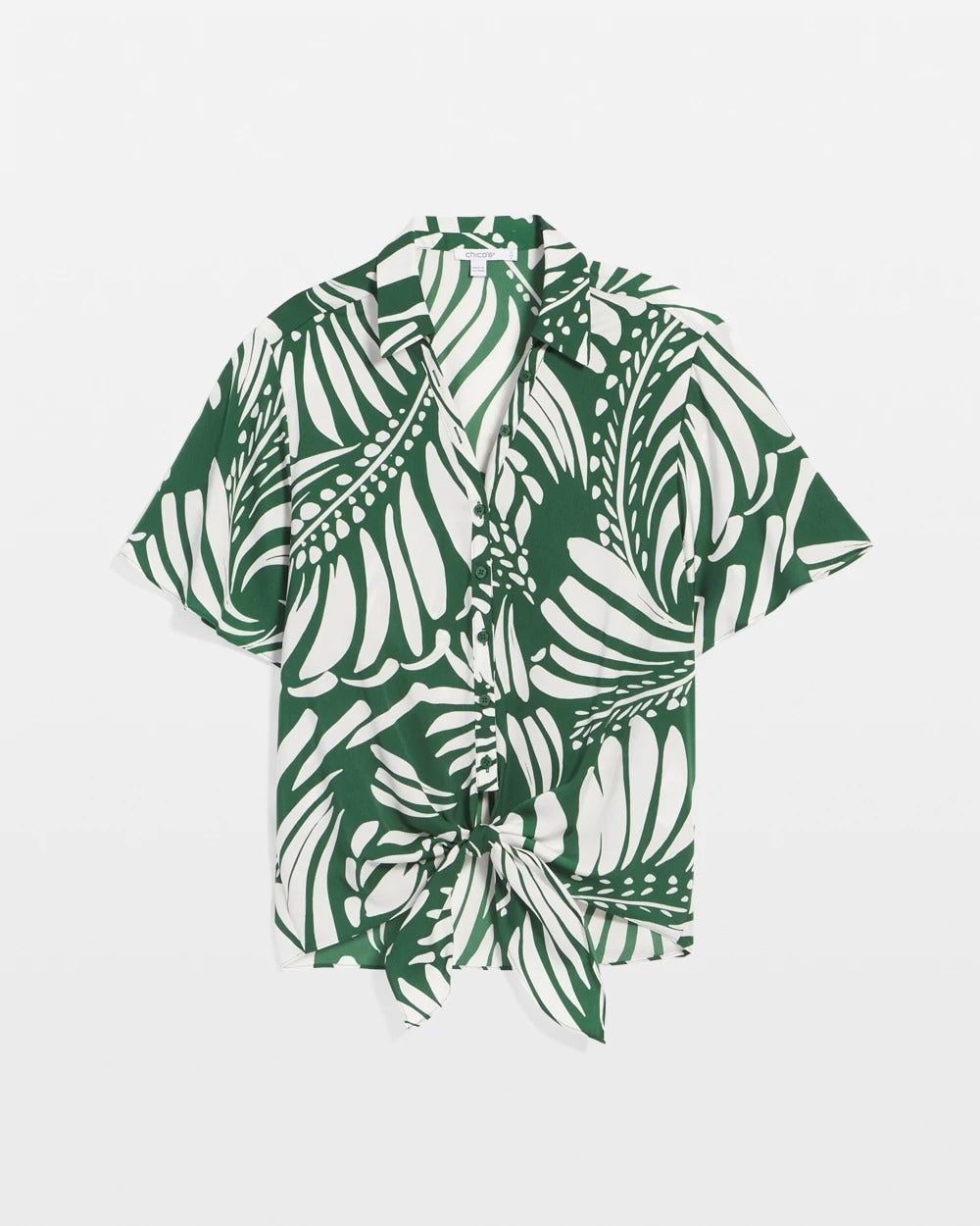 Palm Print Tie-Front Silky Top
