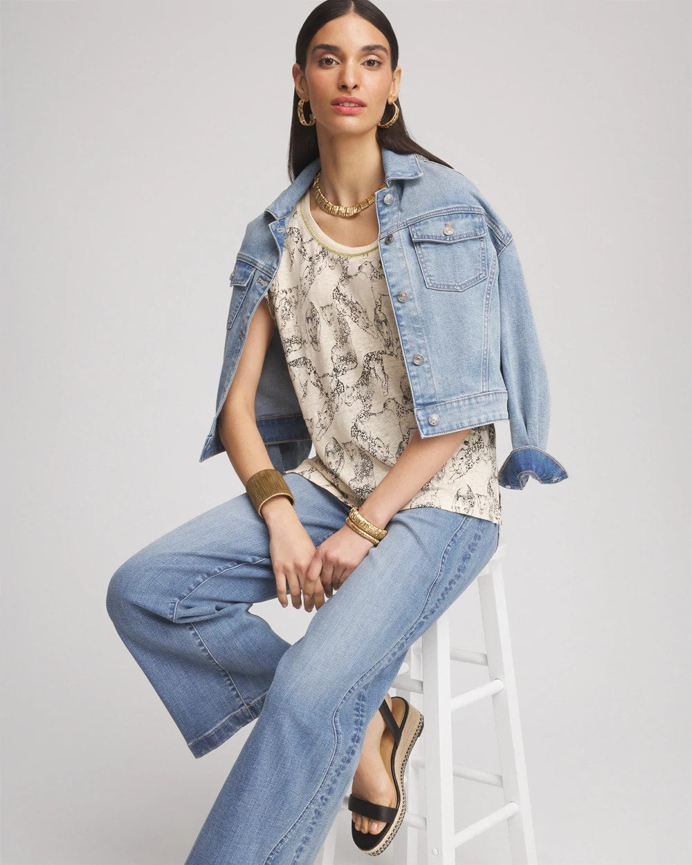 Panther Sweater-Trim Linen Tee