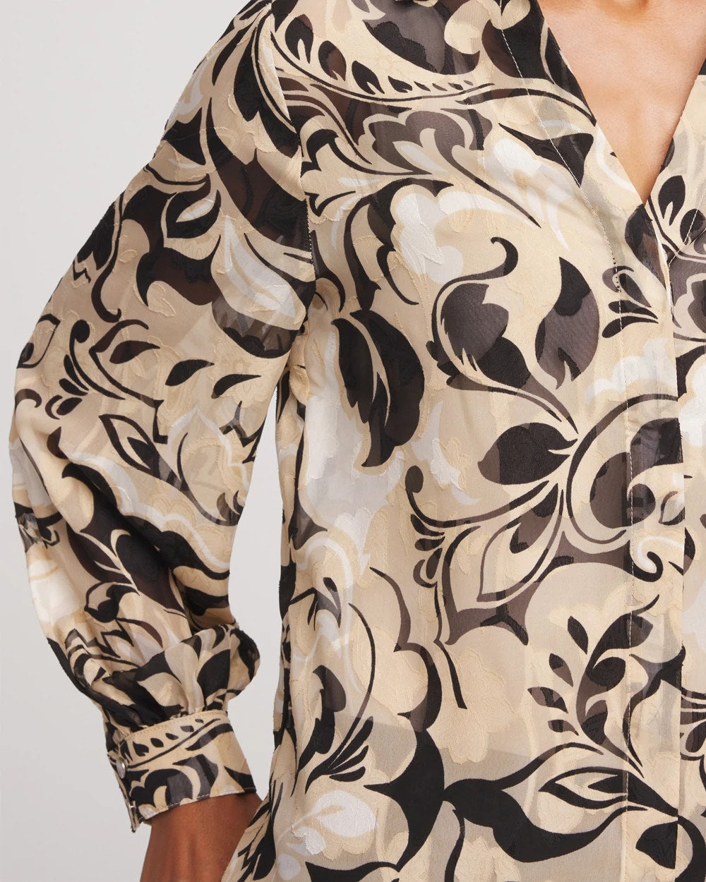 Floral Burnout Blouson-Sleeve Blouse