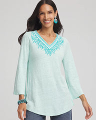 Linen Embroidered V-Neck Tunic