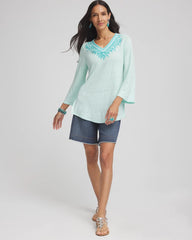 Linen Embroidered V-Neck Tunic