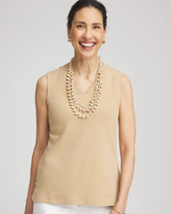 Sleeveless V-Neck Button Tank