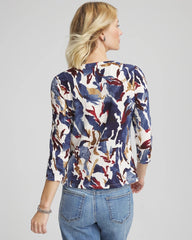 Printed Textured Scoopneck Cardigan