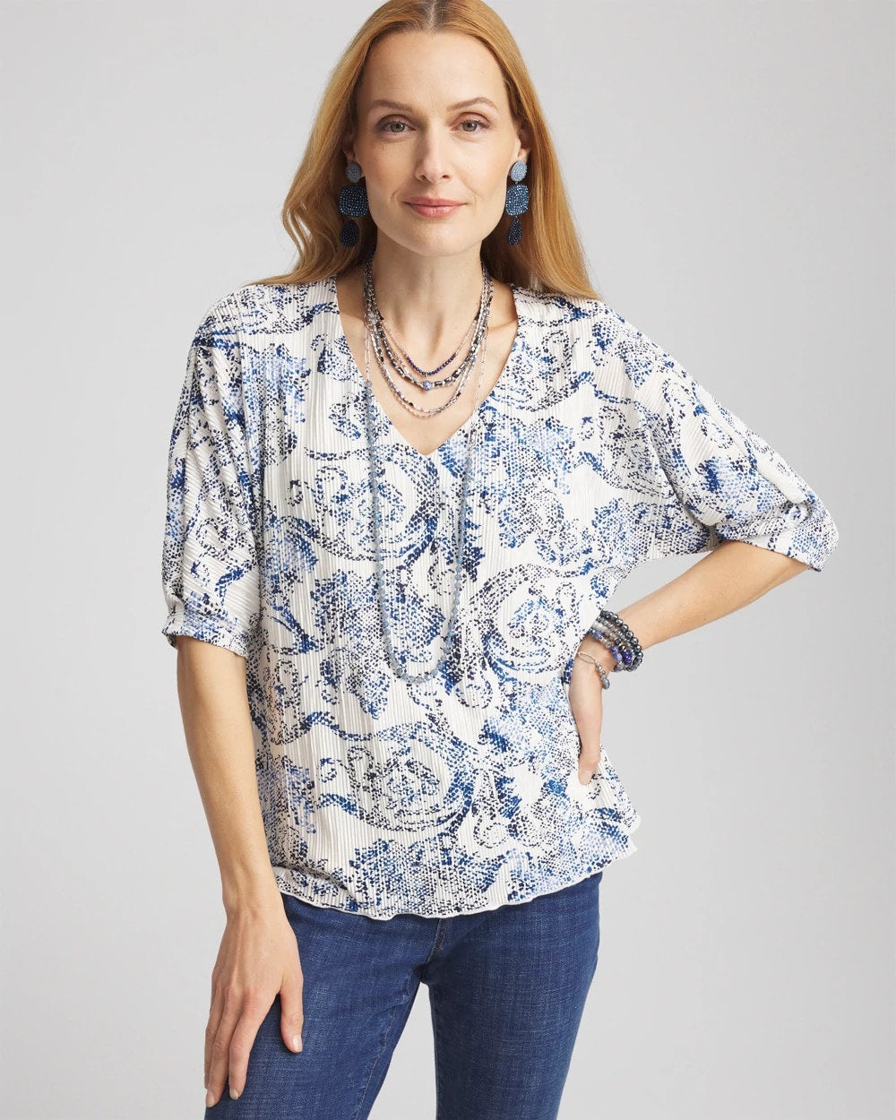 Snakeskin Print Crinkle Elbow Sleeve Tee