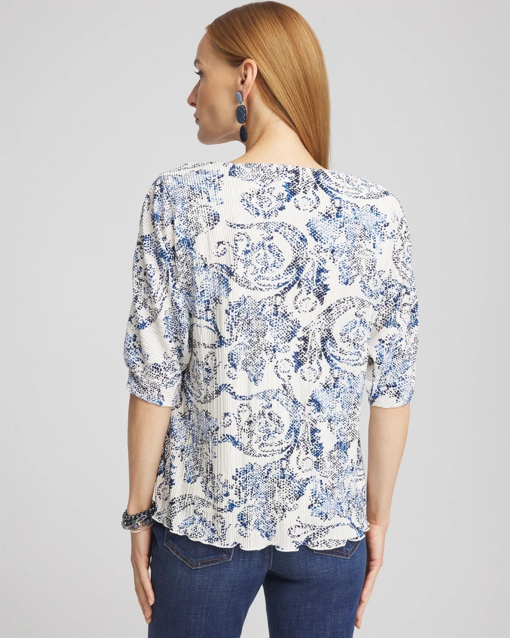 Snakeskin Print Crinkle Elbow Sleeve Tee