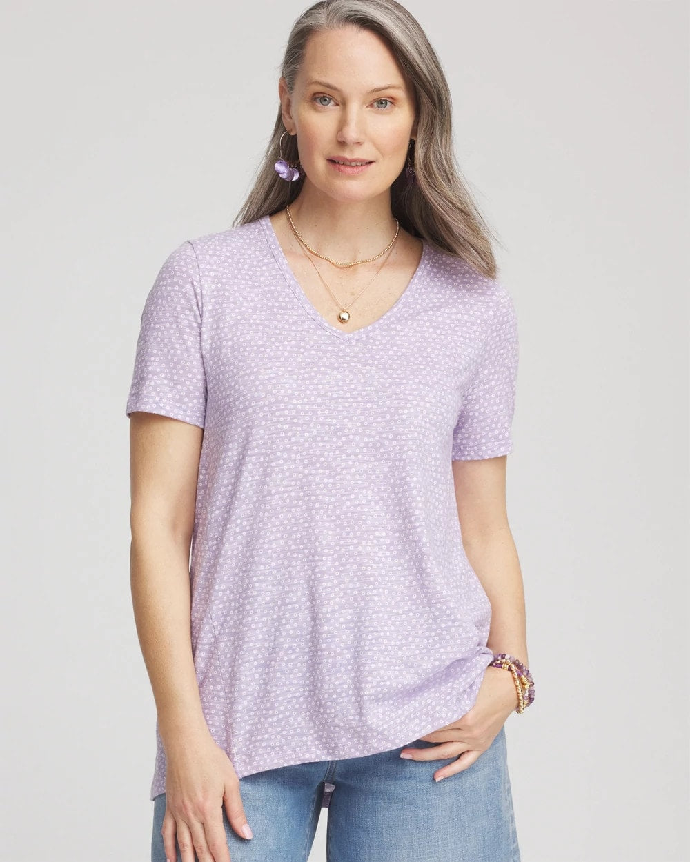 Polka-Dot Short Sleeve Forward Seam Tee