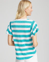 Linen Metallic Striped Flutter-Sleeve Tee