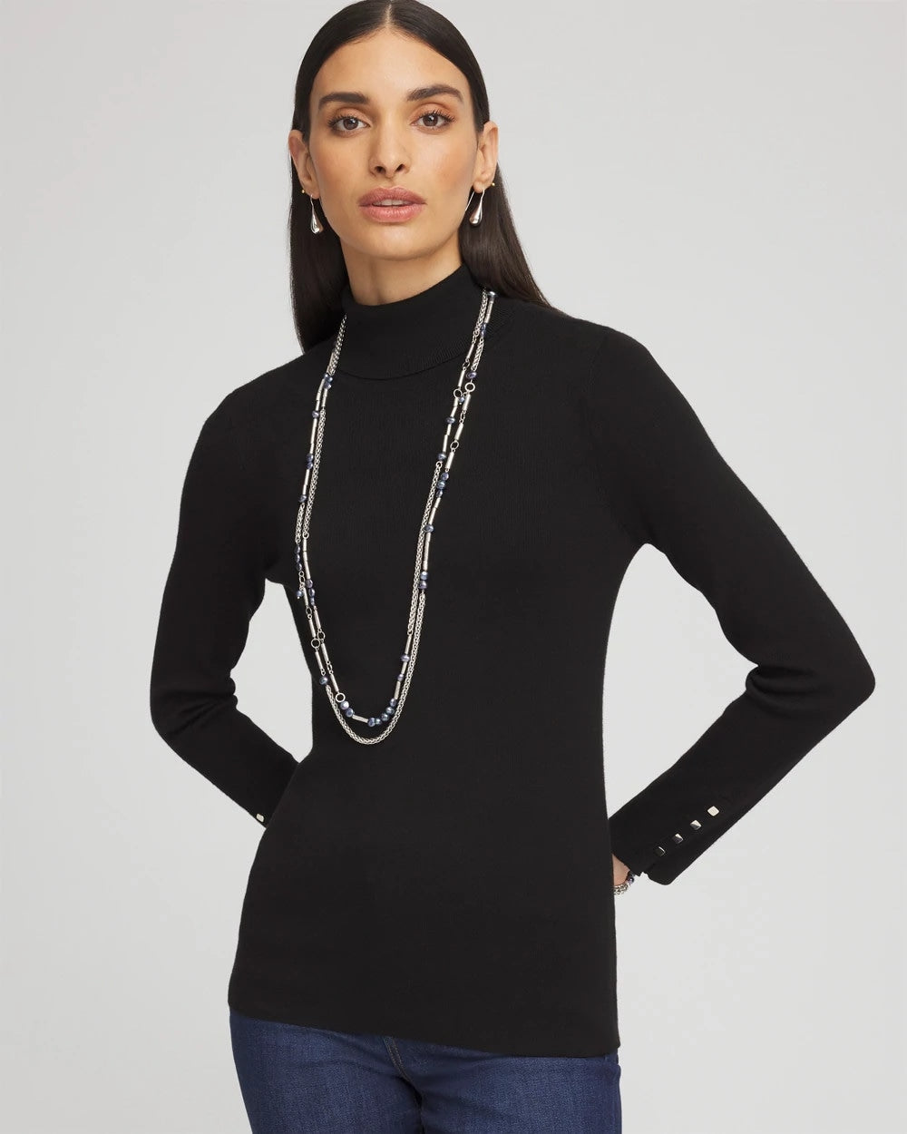 Ella Button Cuff Turtleneck Sweater