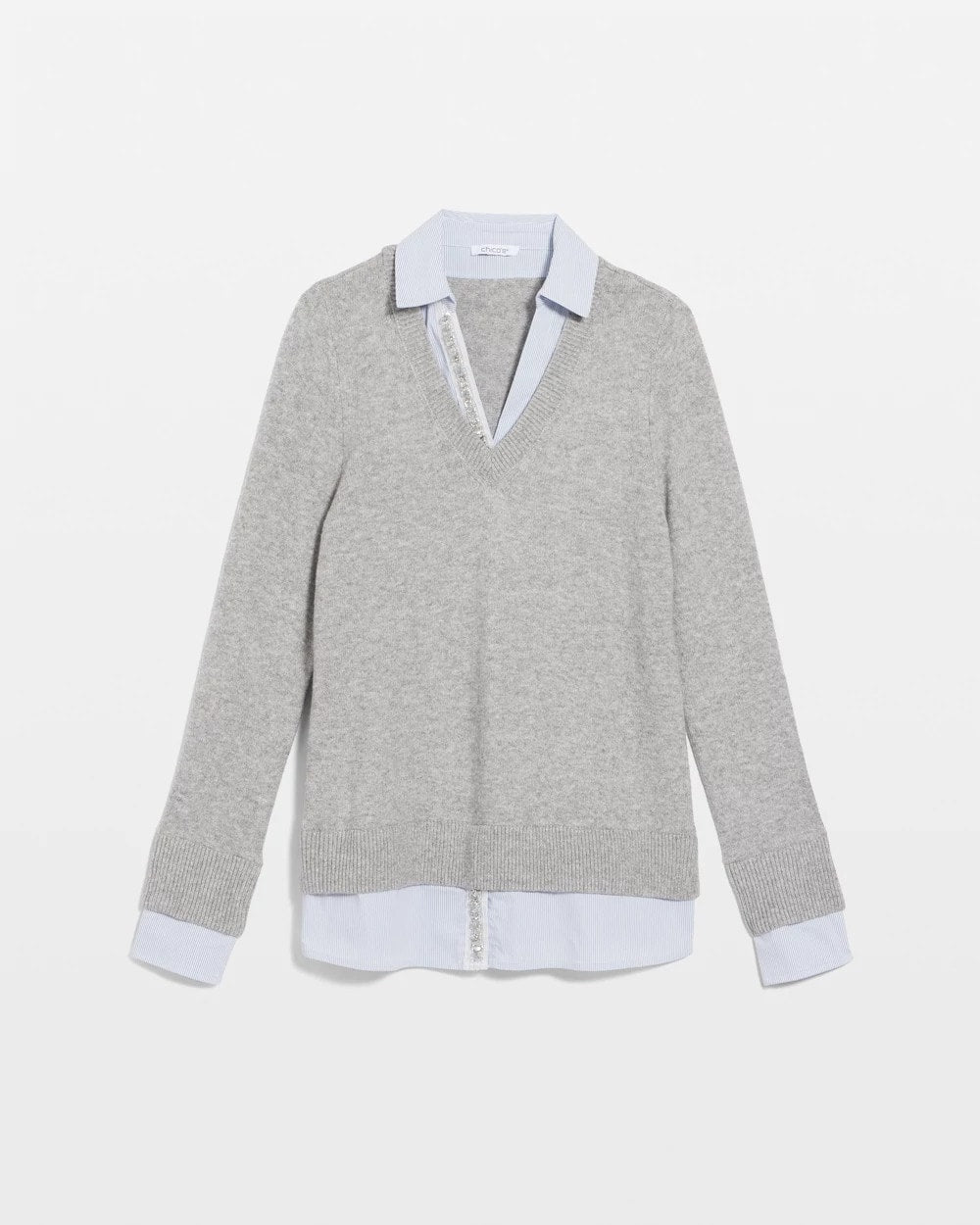 Sequin Built-In Shirt Knit Sweater