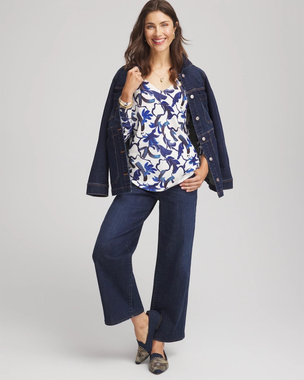 Ella V-Neck Blue-Petals Pullover Sweater
