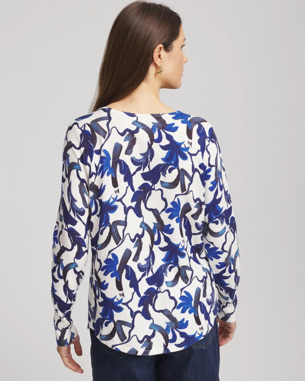Ella V-Neck Blue-Petals Pullover Sweater