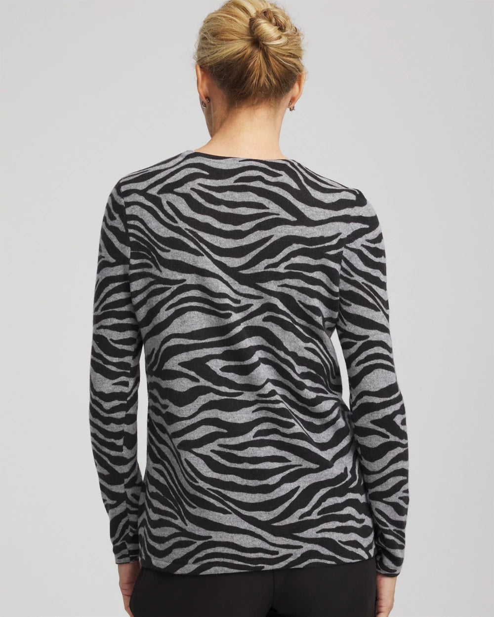 Cashmere Zebra Long-Sleeve Pullover Sweater