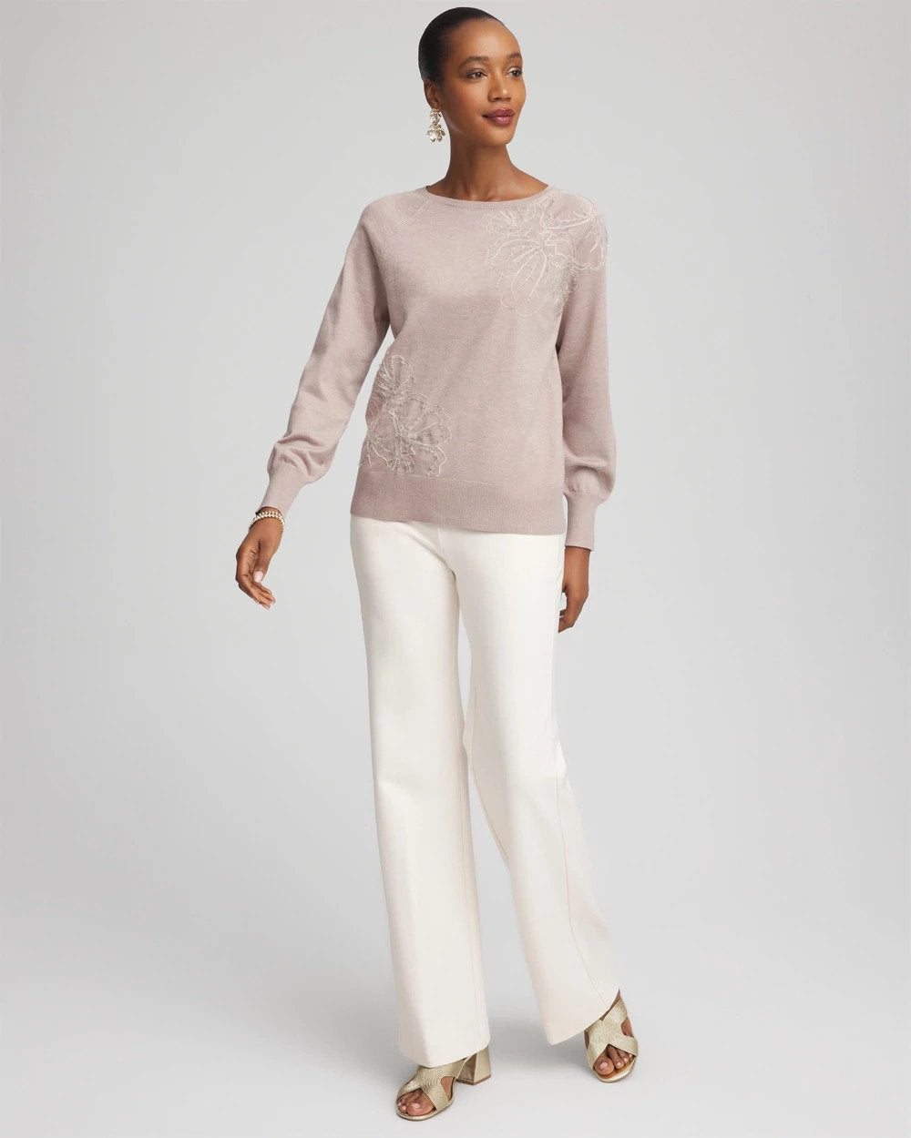 Embroidered Pull-Over Boatneck Sweater