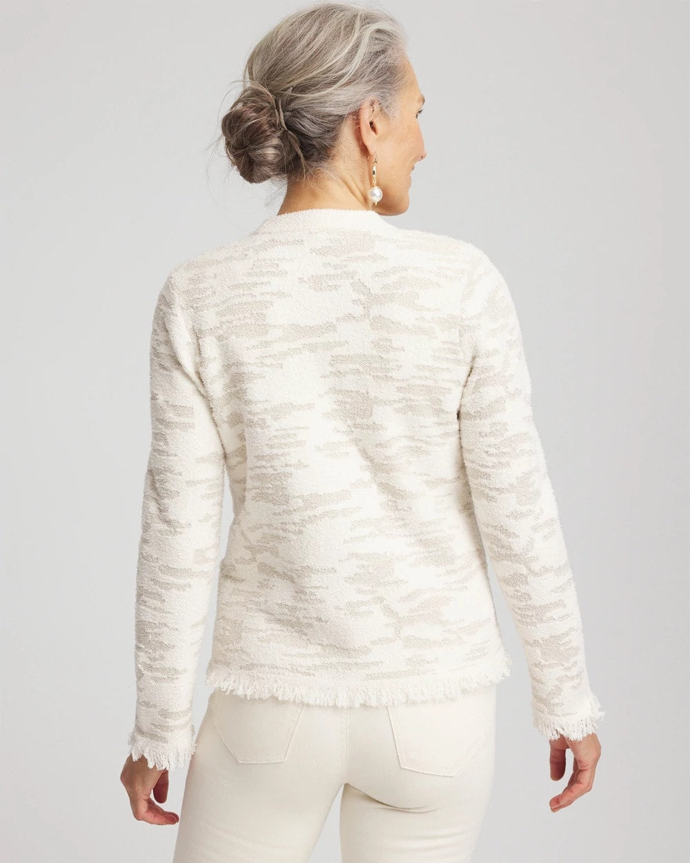Fringe Textured V-Neck Cardigan