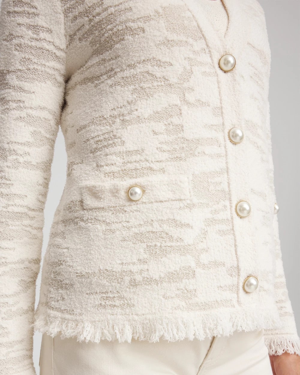 Fringe Textured V-Neck Cardigan