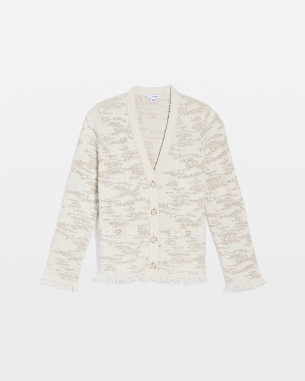 Fringe Textured V-Neck Cardigan